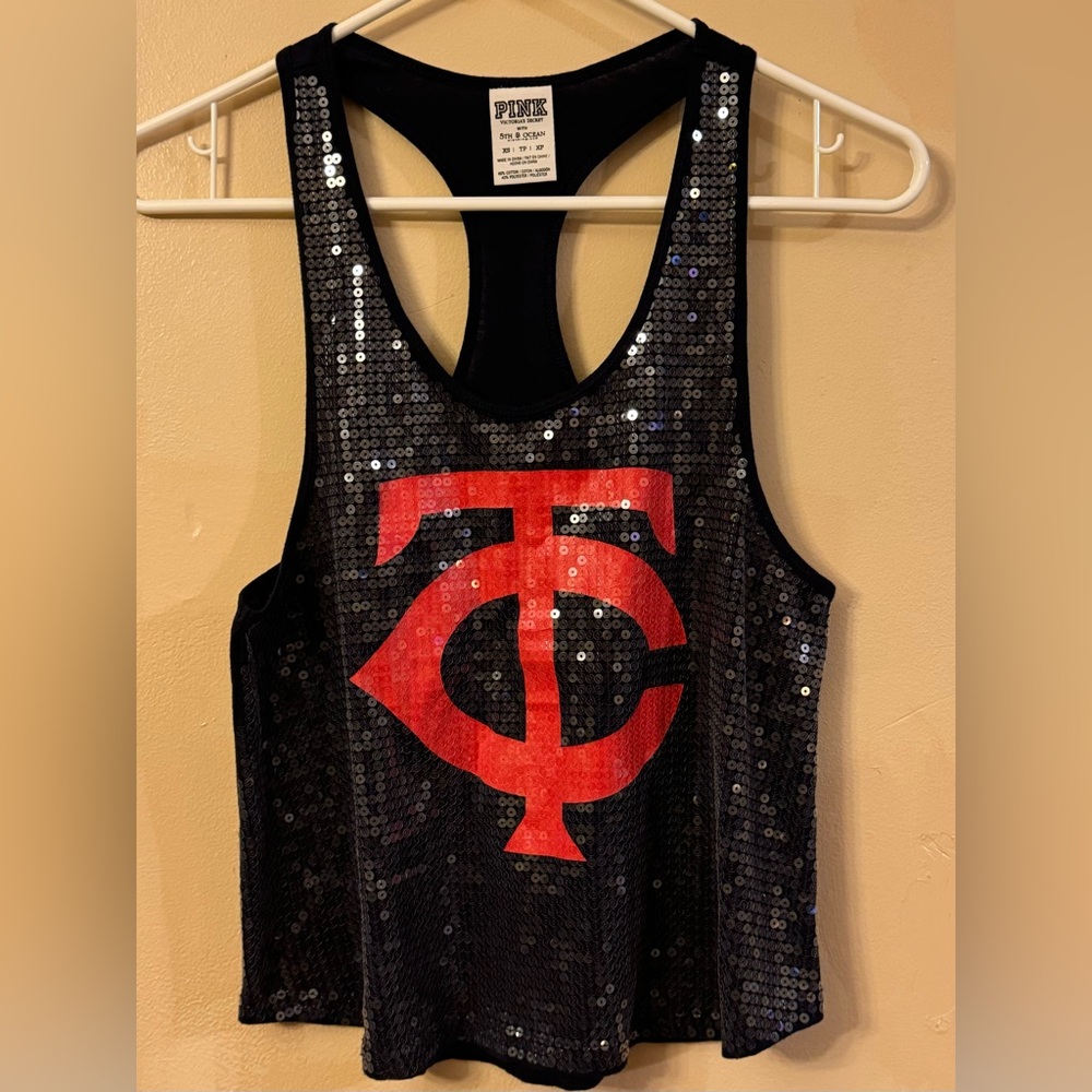 Retired VS PINK Women’s Crop Tank MN Twins Baseball Sequin Shirt Size XS